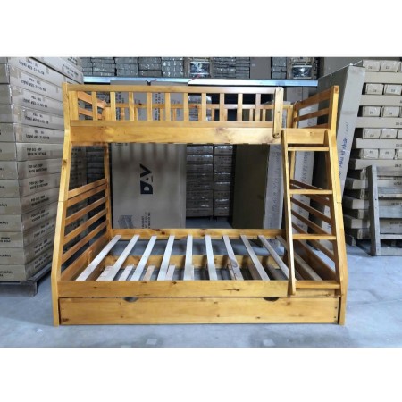 B129 Oak : Giường 3 Tầng Leo Thang - 1m / 1m4